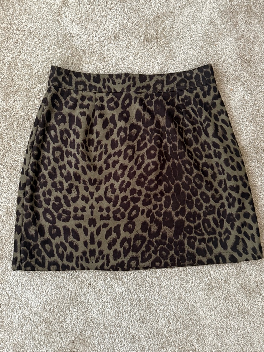 Olive Green Leopard Print Mini Skirt